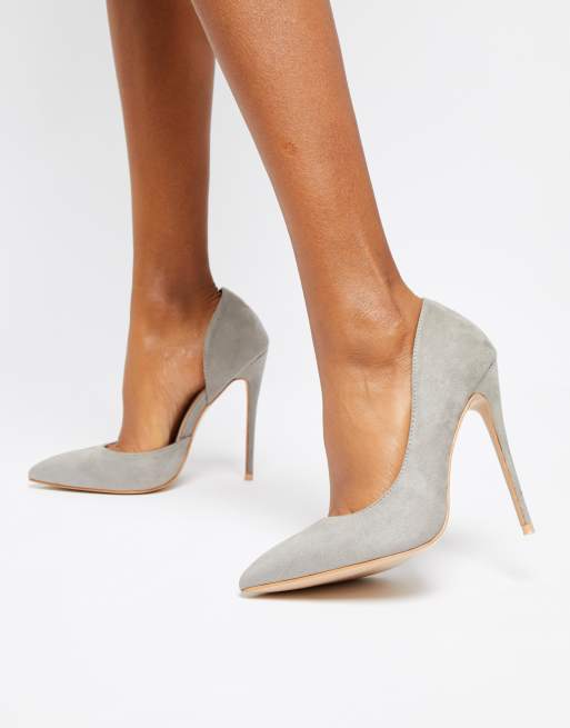 Light gray cheap suede pumps