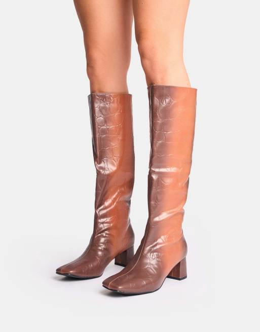 Public Desire Tamira ombre block heel knee high boots in brown