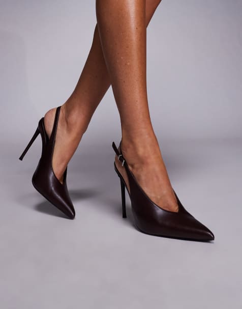 Public Desire Tatti sling back heeled shoes in burgundy - view 1