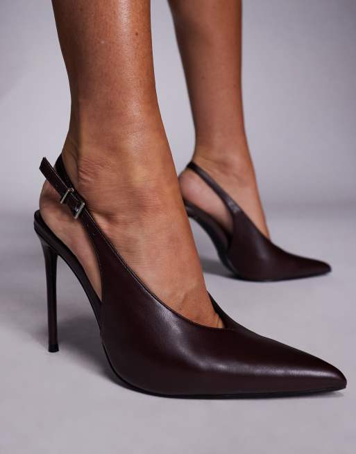 Public Desire Tatti sling back heeled shoes in burgundy, 2 of 4