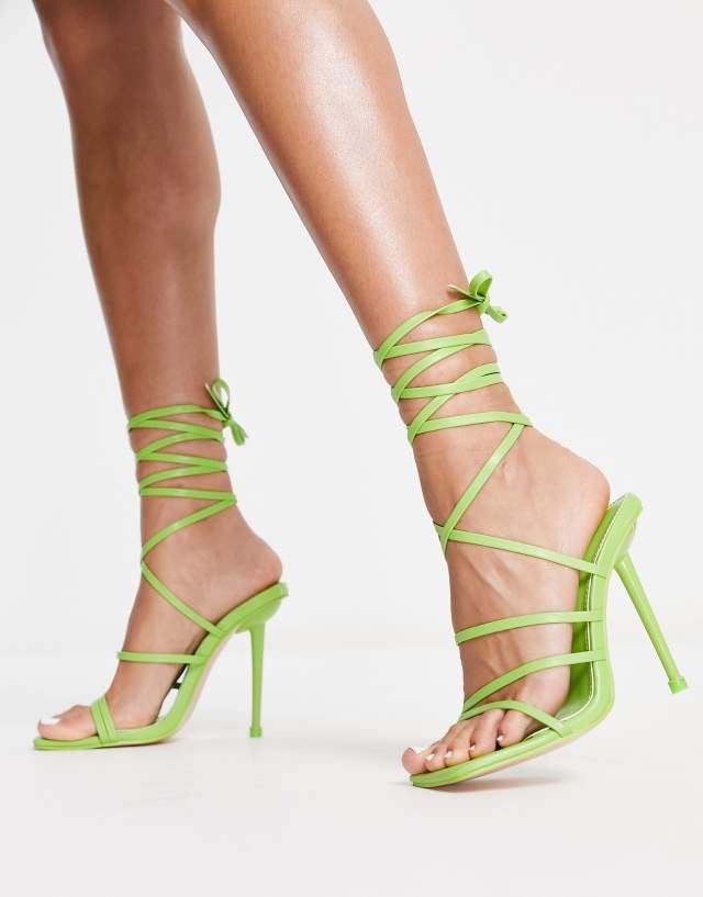 Public Desire Teauge ankle tie heeled sandals in lime