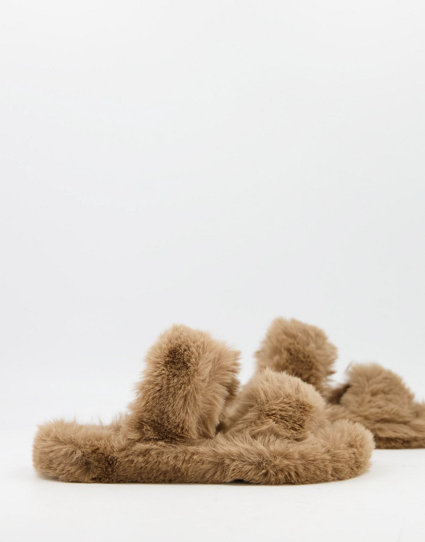 Public Desire - Teddy - Pluizige pantoffels in bruin