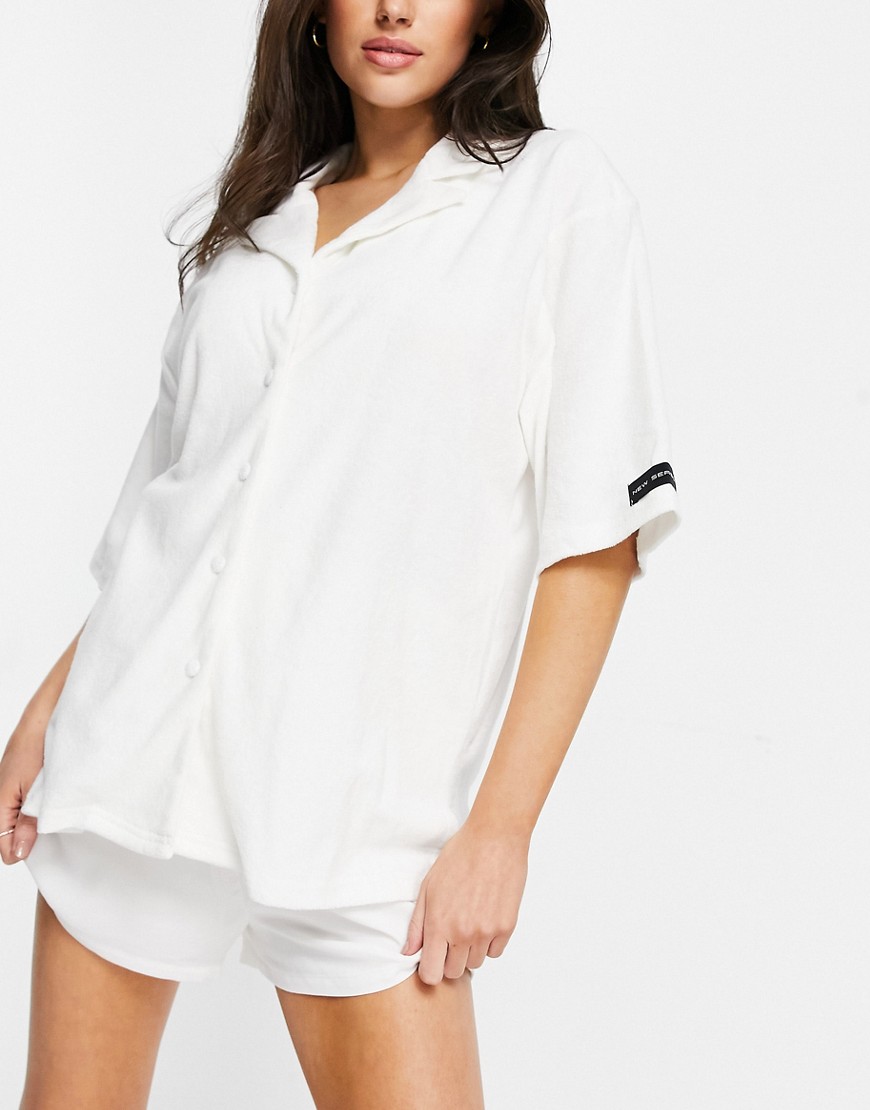 Public Desire terry pajama shirt co-ord in off white