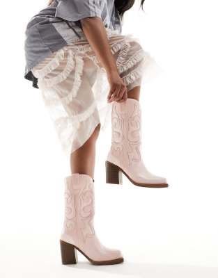 Public Desire - Texas - Mittelhohe Ankle-Boots in Rosa mit Schlangenmuster