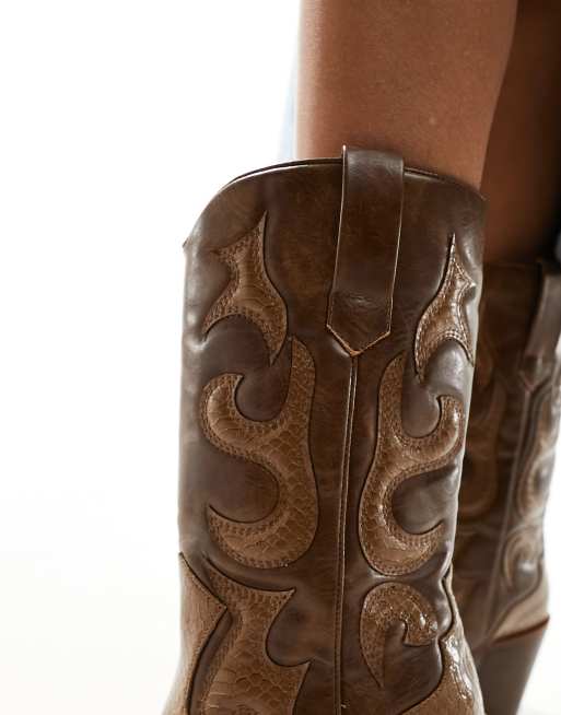 Public Desire - Texas - Stivaletti stile western marrone vintage con stampa pitonata, 2 di 4
