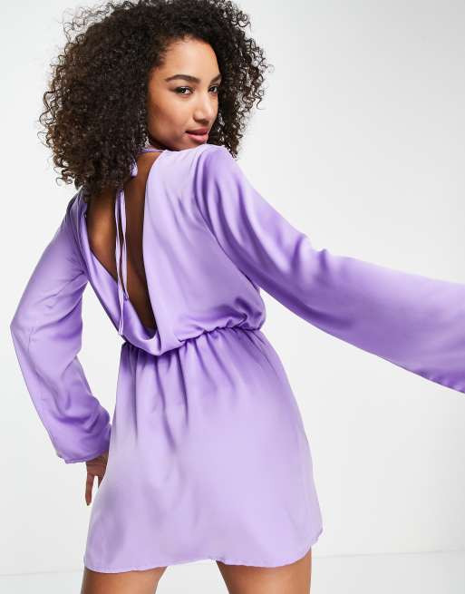 lilac satin mini dress Satin Mini Dress With Crystal Peter Pan Collar And Bow Waist - Lilac