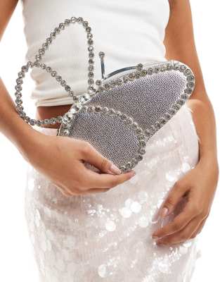 Public Desire - The Alessia - Clutch in silberfarbener Schmetterlingsform mit Schmucksteinen