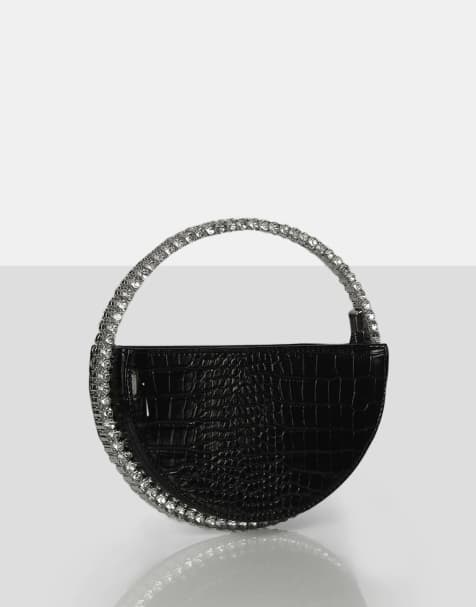 Public Desire The alessia croc circle diamante mini handbag in black - view 1