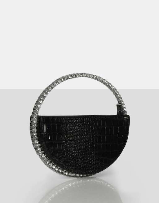 Public Desire The alessia croc circle diamante mini handbag in black