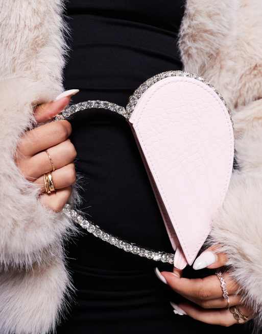 Public Desire The Alessia Heart jewel clutch bag in baby pink | ASOS
