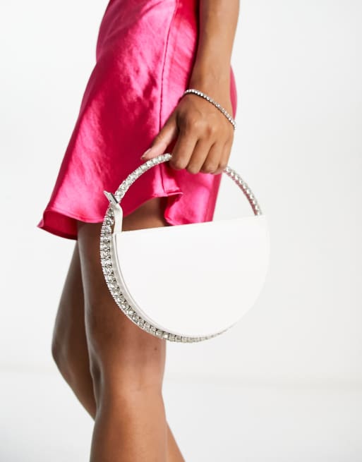 Public Desire - The Alessia - Pochette bianca effetto coccodrillo con dettaglio gioiello