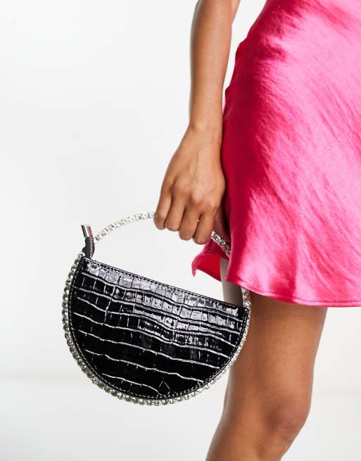 Public Desire - The Alessia - Pochette nero coccodrillo con dettagli gioiello