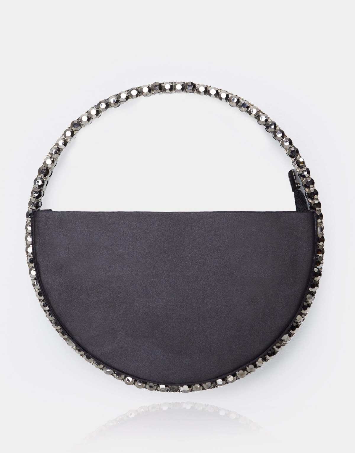 Public Desire The alessia satin circle diamante mini handbag in black