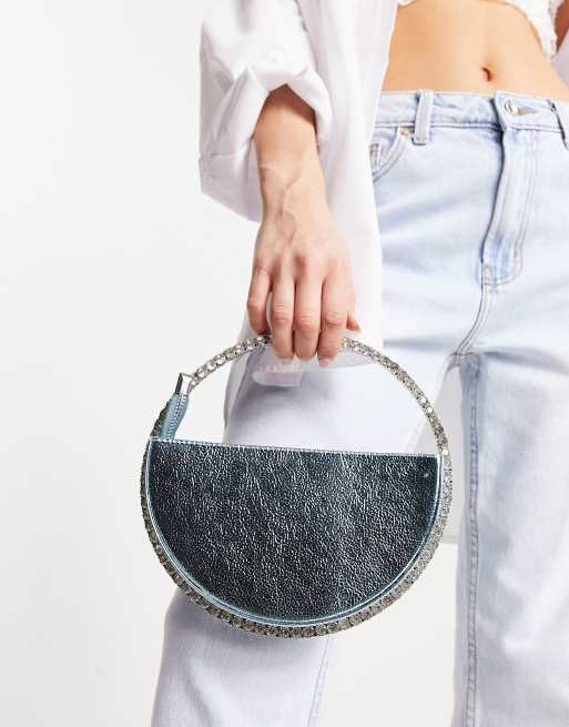 Blue and store silver clutch bag