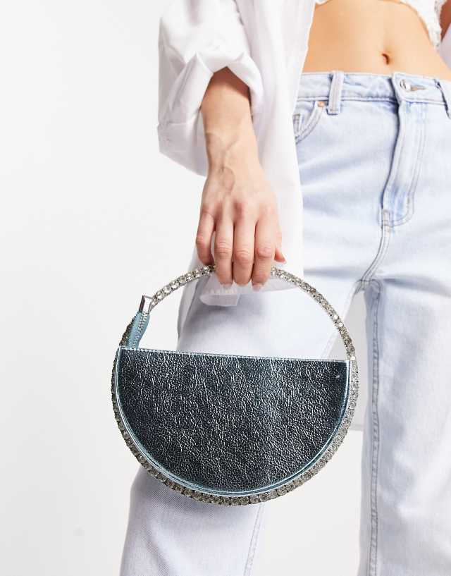 Public Desire The Allesia embellished circle clutch bag in blue metallic