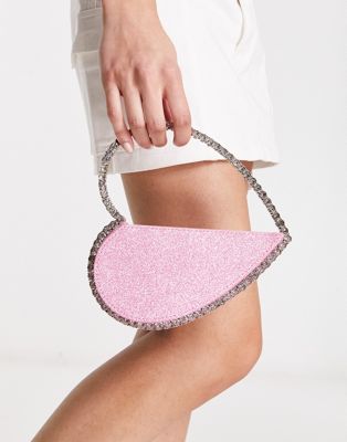 Public Desire The Allesia Heart clutch bag in pink glitter | ASOS