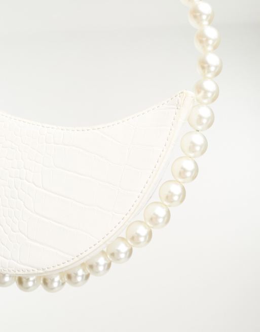 Public Desire The Angelica pearl handle round clutch bag in white croc, 2 of 4