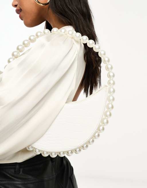 Public Desire The Angelica pearl handle round clutch bag in white croc, 3 of 4