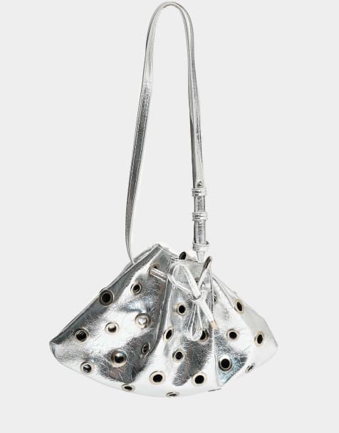 Public Desire The azura eyelet detail shoulder bag in silver - view 1
