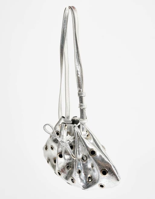 Public Desire The azura eyelet detail shoulder bag in silver, 2 of 3