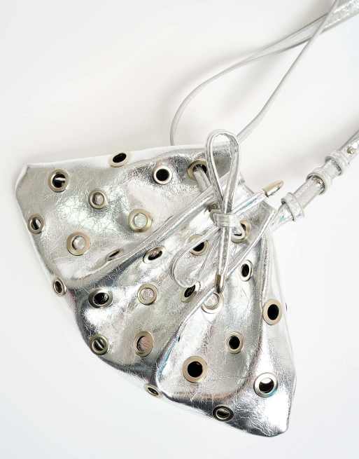 Public Desire The azura eyelet detail shoulder bag in silver, 3 of 3