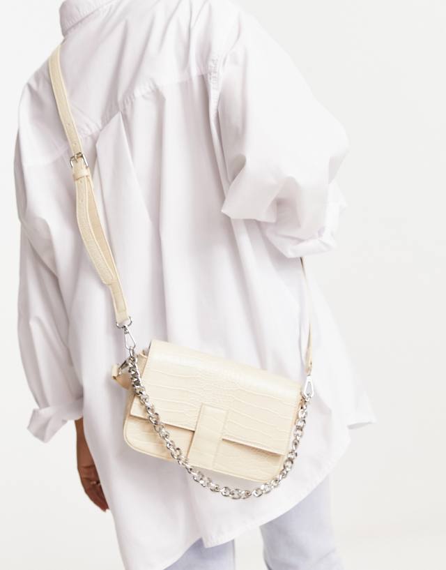 Public Desire The Bay crossbody bag with chain in cream croc