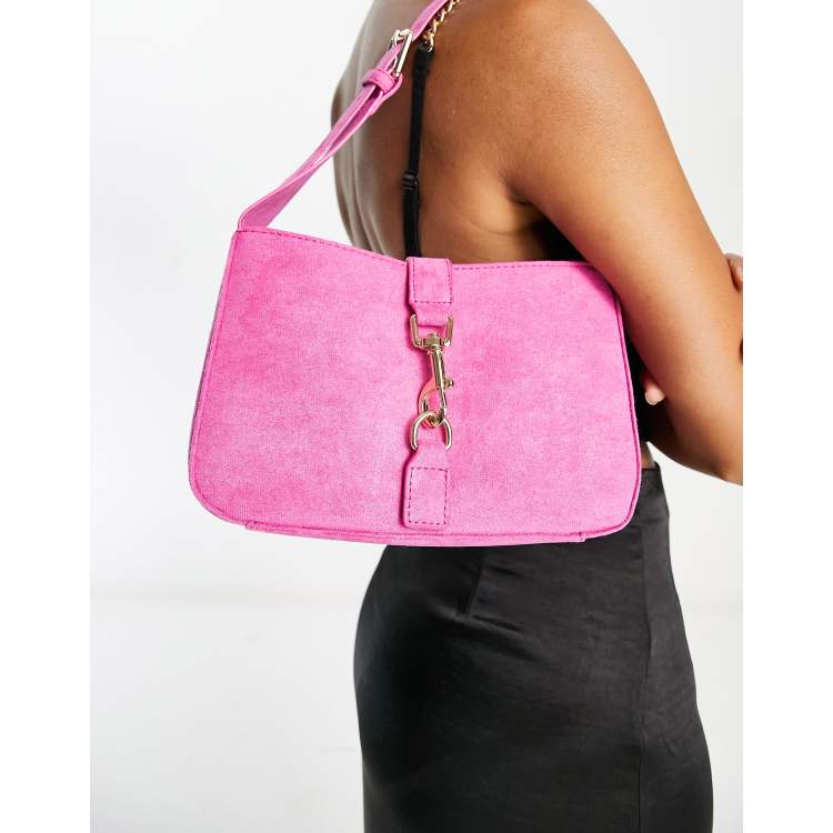 Public Desire The Beau shoulder bag with buckle in pink suede