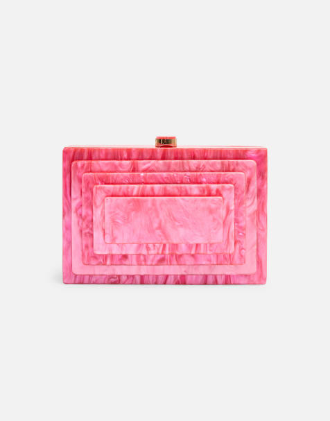 Public Desire The cali marble resin rectangle clutch bag in pink - view 1