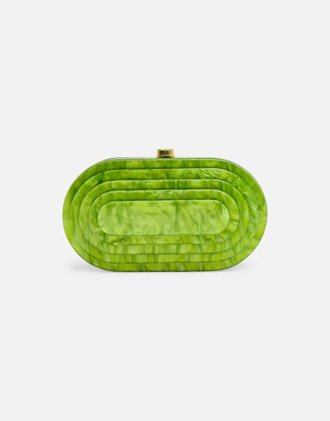 Public Desire The cleo marble resin oval clutch bag in green - view 1