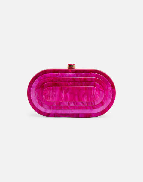 Public Desire The cleo marble resin oval clutch bag in pink - view 1