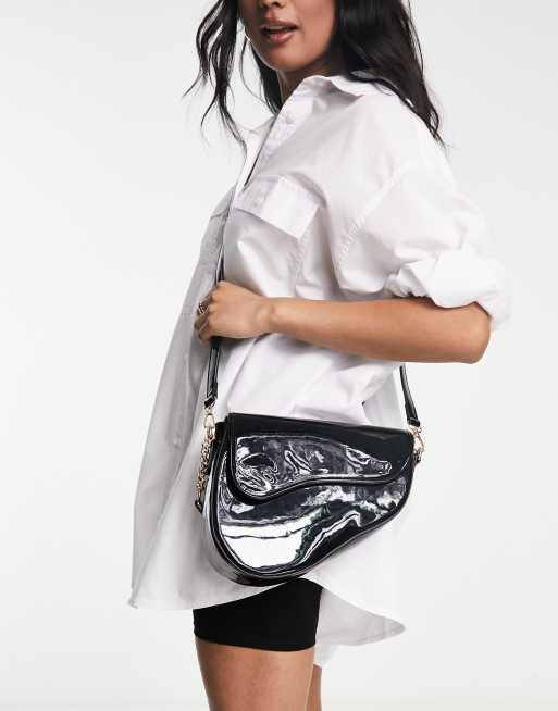 Leather Chain Bag, Black Patent, Shoulder Bags