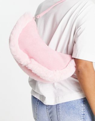 Public Desire The Kinley half moon bag in pink with faux fur trim - ASOS Price Checker