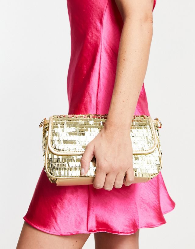 Public Desire The Lina baguette shoulder bag in gold sequin