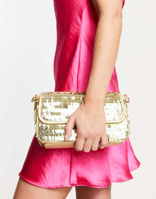 ASOS DESIGN shoulder bag with large disc sequins in gold