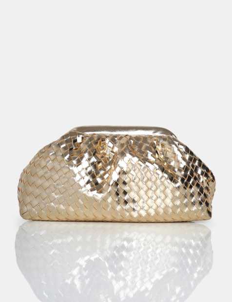 Public Desire The project metallic weave clutch bag in metallic gold - view 1