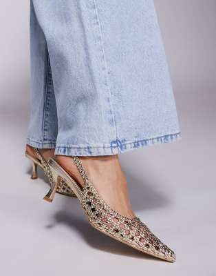 Public Desire - Thelma - Geflochtene Slingback-Schuhe in Gold mit Absatz-Goldfarben