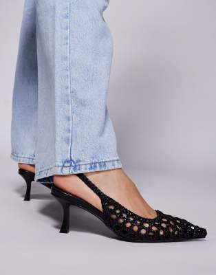 Public Desire - Thelma - Geflochtene Slingback-Schuhe in Schwarz mit Absatz