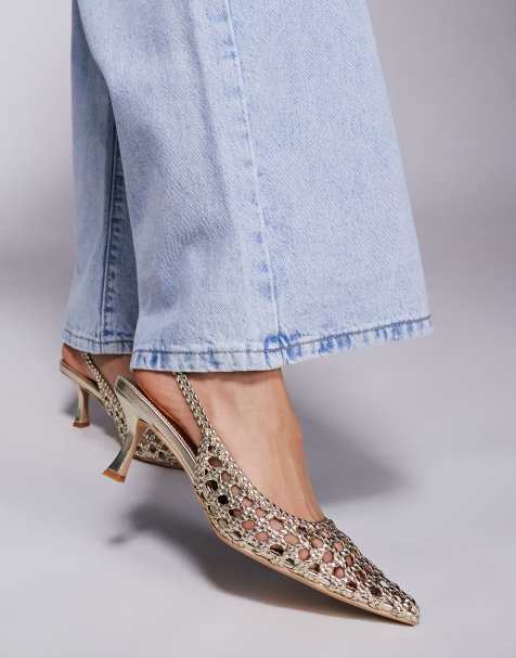Public Desire - Thelma - Geweven slingback-schoenen met hak in goud - view 1