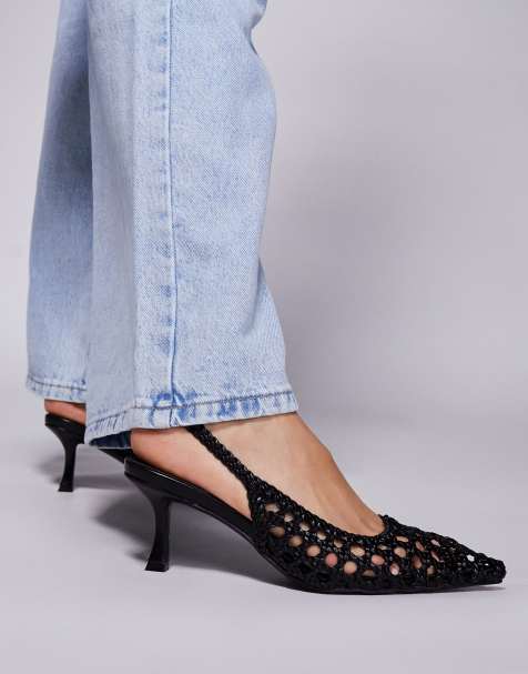 Public Desire – Thelma – Svarta, vävda klacksandaler med hälrem - view 1