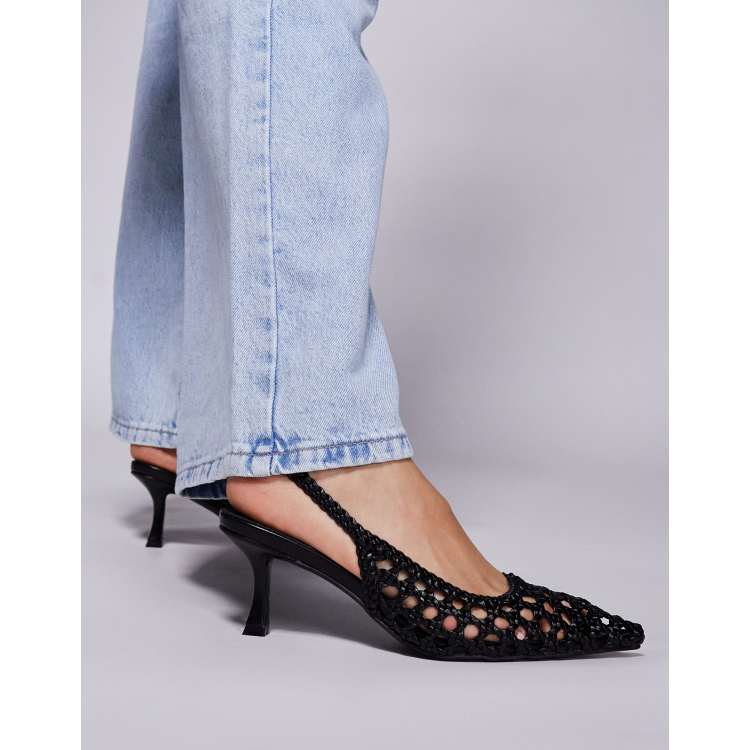 Public Desire Thelma woven sling back heeled shoes in black | ASOS