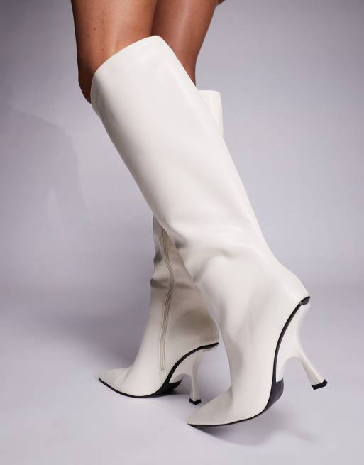 Public Desire Third Date high heel knee boots in white