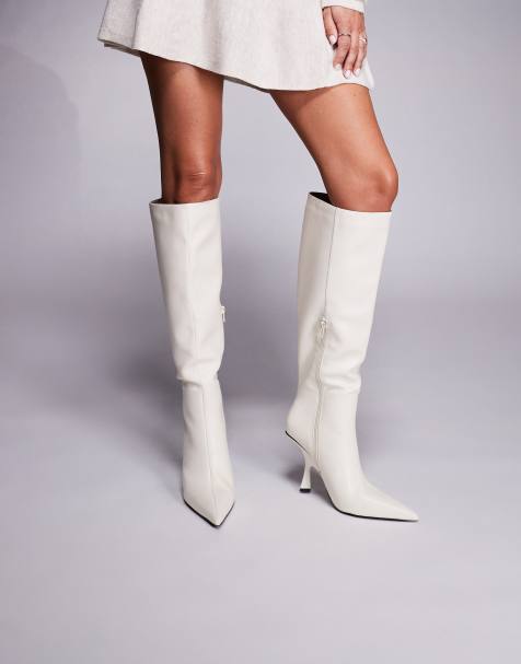 Public Desire Third Date high heeled knee boots in white - view 1