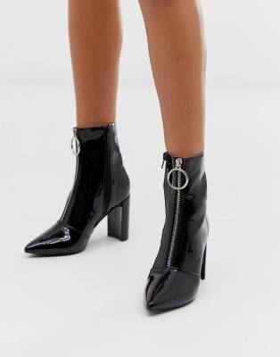 black patent boots with zip up front