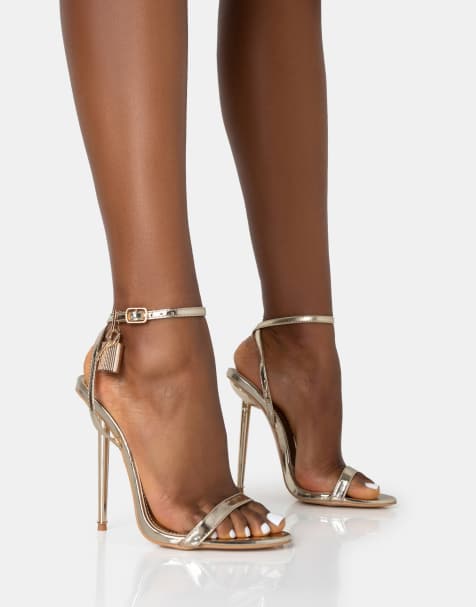 Public Desire Ti amo padlock detail barely heels in gold pu - view 1