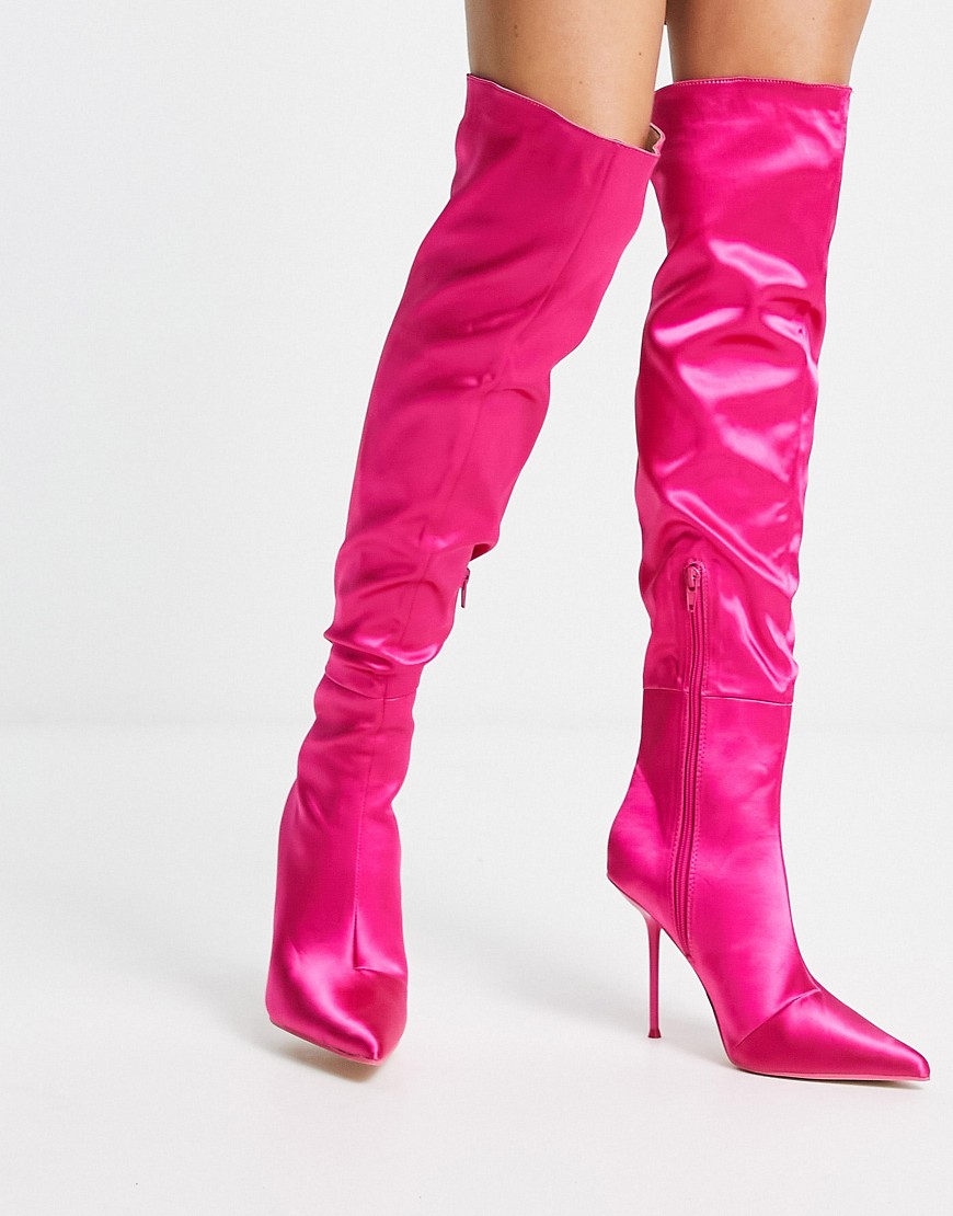Tianna over the knee boots in shocking pink satin