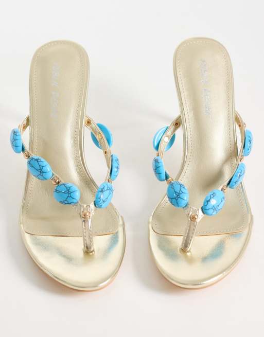 Public Desire toe thong heeled sandals with stone embellishment in gold, 2 of 4