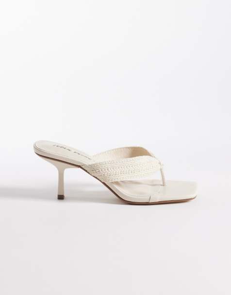 Public Desire toe thong kitten heel sandals in cream textile - view 1
