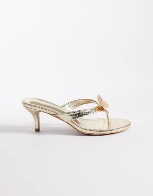Public Desire toe thong kitten heel sandals with butterfly in gold