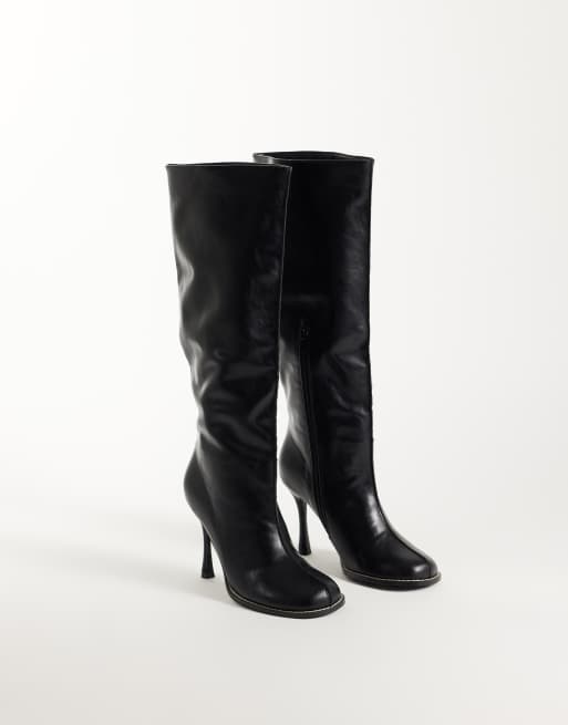 Public Desire Tokyo round toe heeled knee boots in black, 2 of 4