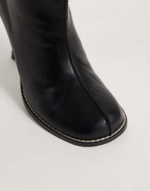 Public Desire Tokyo round toe heeled knee boots in black, 3 of 4